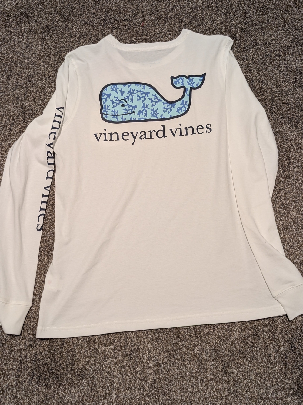 Vineyard Vines White Long Sleeve Tee with Light Blue Whale Graphic